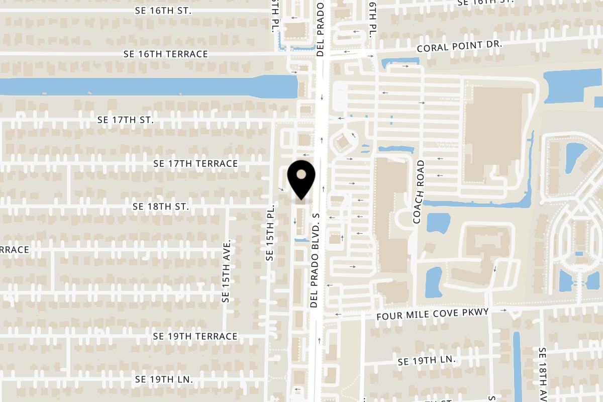 Map showing the location of Hart + Soul Cafe on 1722 Del Prado Blvd S #1 in Cape Coral